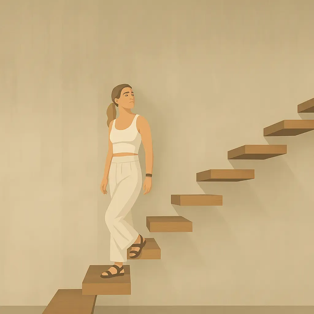 Illustration of a woman walking up stairs